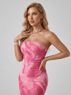 Bridget | Vibrant Pink Mesh Midi Summer Dress - HoneyvineDress