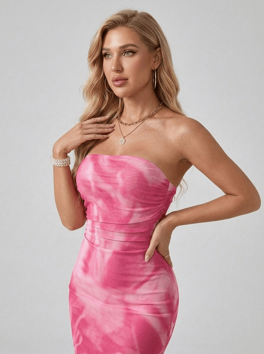 Bridget | Vibrant Pink Mesh Midi Summer Dress - HoneyvineDress