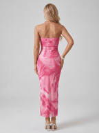 Bridget | Vibrant Pink Mesh Midi Summer Dress - HoneyvineDress