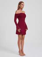 Irene | Iconic Off - Shoulder Long Sleeve Mini Dress - HoneyvineDress