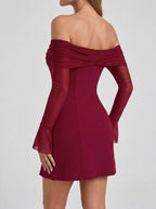 Irene | Iconic Off - Shoulder Long Sleeve Mini Dress - HoneyvineDress