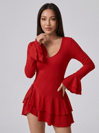 Magnolia | Playful Ruffle Hem Flounce Sleeve Mini Dress - HoneyvineDress