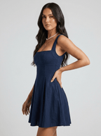 Eve | Feminine Navy Blue Skater Mini Casual Summer Dress - HoneyvineDress