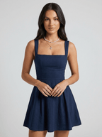 Eve | Feminine Navy Blue Skater Mini Casual Summer Dress - HoneyvineDress