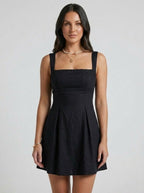 Eve | Feminine Navy Blue Skater Mini Casual Summer Dress - HoneyvineDress
