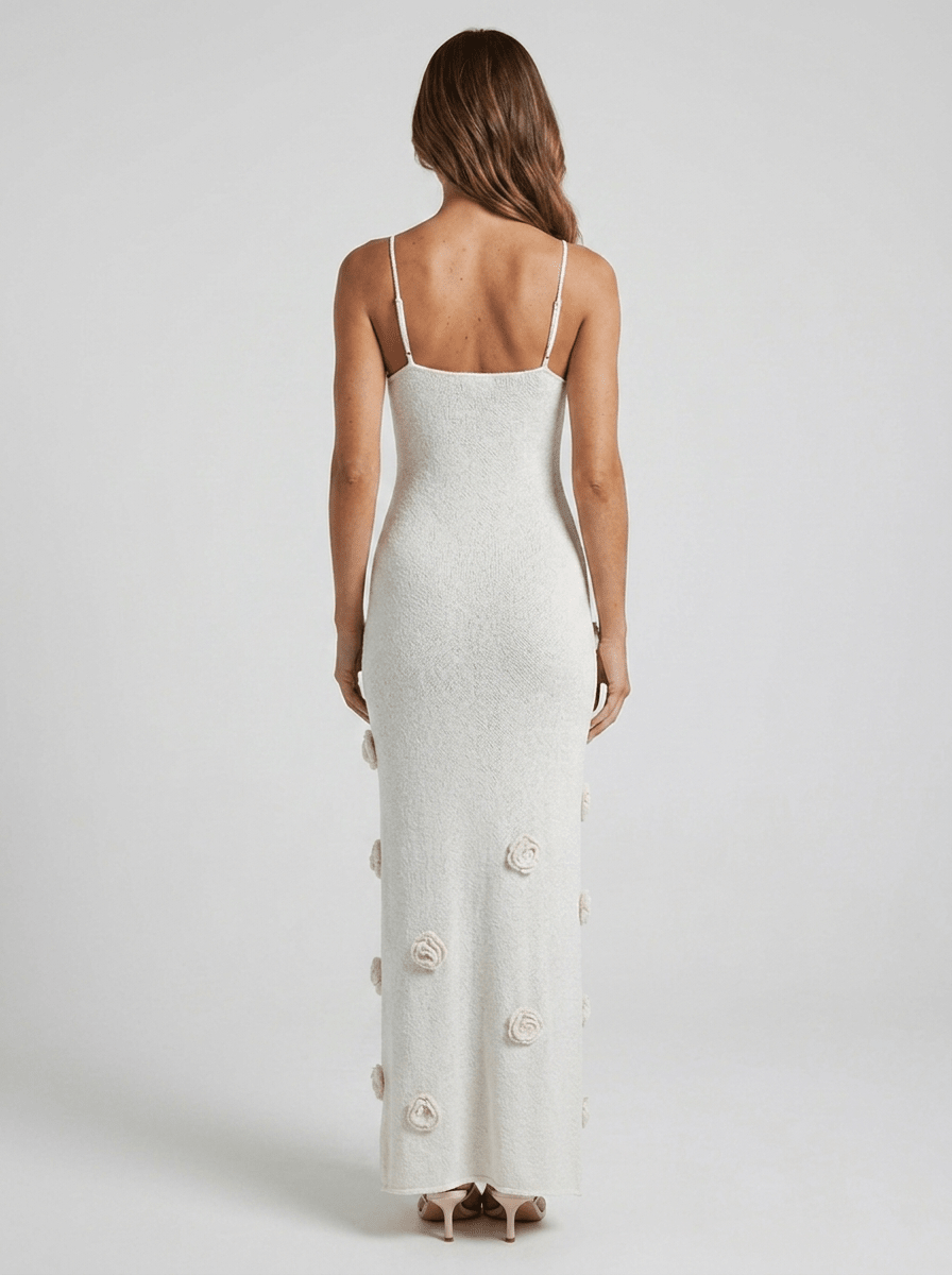 Cecilia | Elegant 3D Rose Holiday Maxi Dress - HoneyvineDress