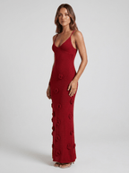 Cecilia | Elegant 3D Rose Holiday Maxi Dress - HoneyvineDress