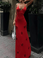 Cecilia | Elegant 3D Rose Holiday Maxi Dress - HoneyvineDress