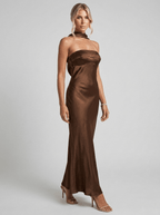 Amelia | Silky Satin Tube Maxi Homecoming Dress - HoneyvineDress