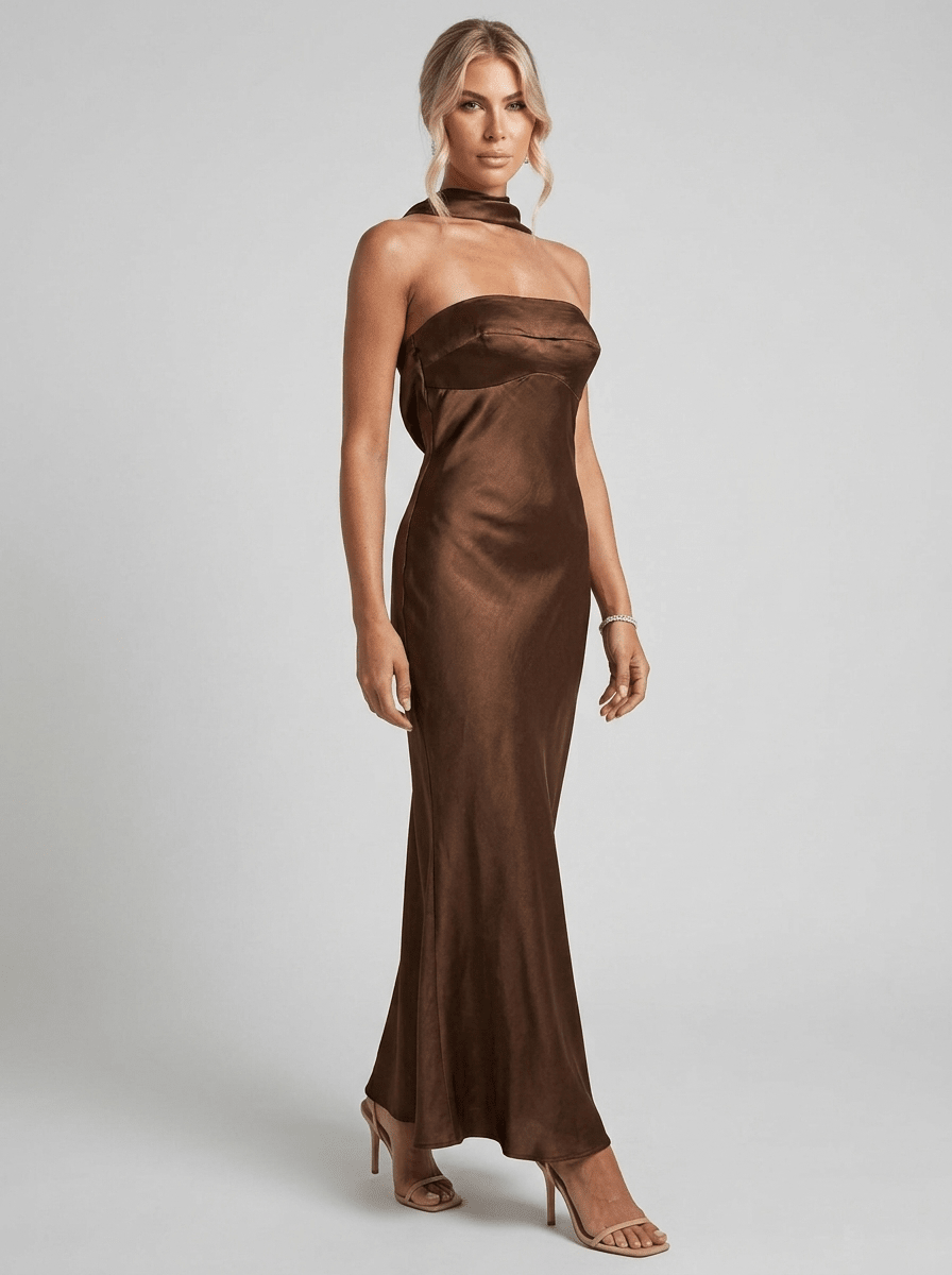 Amelia | Silky Satin Tube Maxi Homecoming Dress - HoneyvineDress