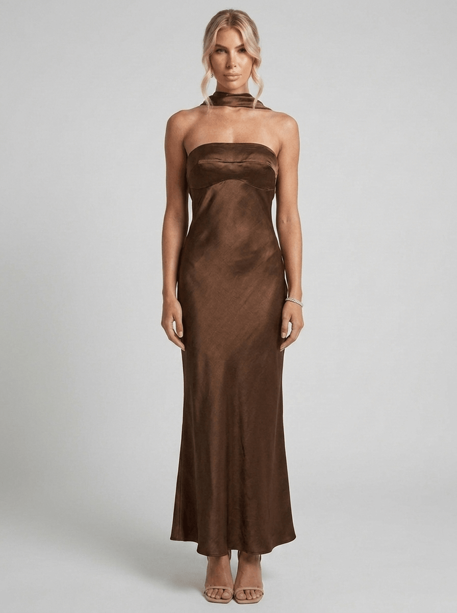 Amelia | Silky Satin Tube Maxi Homecoming Dress - HoneyvineDress