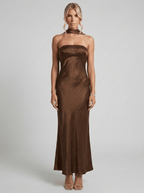 Amelia | Silky Satin Tube Maxi Homecoming Dress - HoneyvineDress