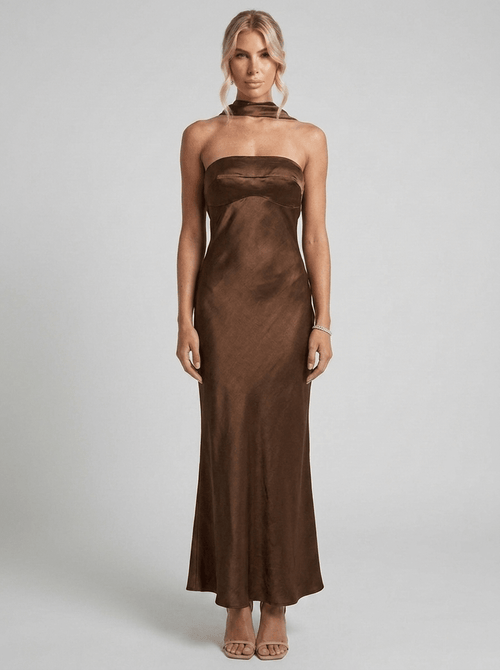 Amelia | Silky Satin Tube Maxi Homecoming Dress - HoneyvineDress