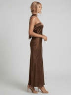 Amelia | Silky Satin Tube Maxi Homecoming Dress - HoneyvineDress
