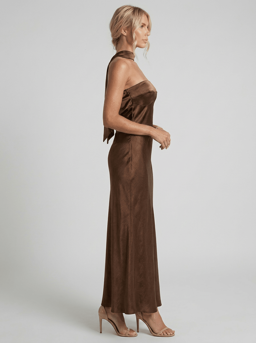 Amelia | Silky Satin Tube Maxi Homecoming Dress - HoneyvineDress