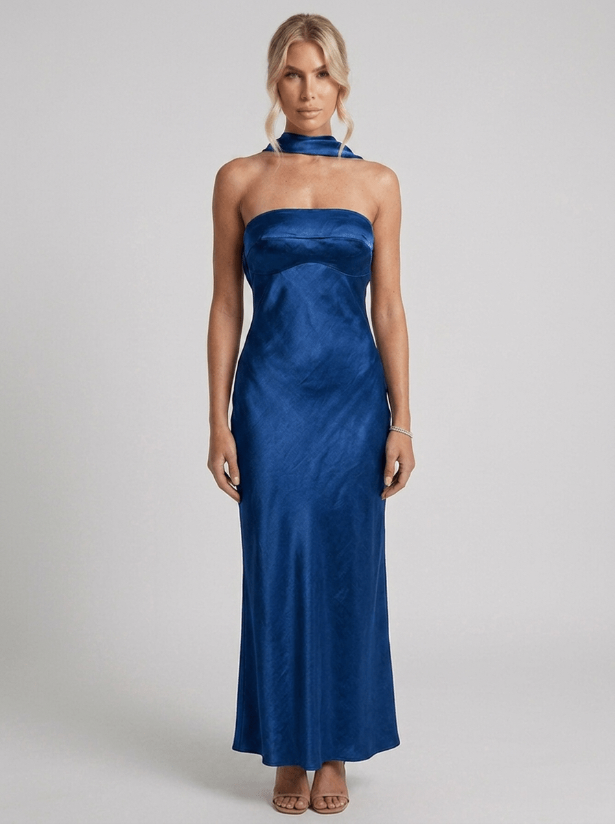 Amelia | Silky Satin Tube Maxi Homecoming Dress - HoneyvineDress