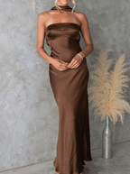 Amelia | Silky Satin Tube Maxi Homecoming Dress - HoneyvineDress