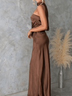 Amelia | Silky Satin Tube Maxi Homecoming Dress - HoneyvineDress