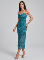 Evelyn | Bold Ruched Mesh Midi Party Dress - HoneyvineDress