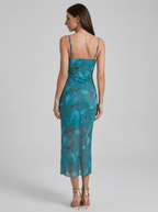 Evelyn | Bold Ruched Mesh Midi Party Dress - HoneyvineDress