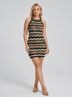 Vanessa | Confident Chevron Crochet Knit Mini Dress - HoneyvineDress