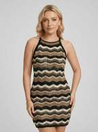 Vanessa | Confident Chevron Crochet Knit Mini Dress - HoneyvineDress
