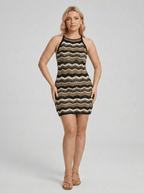 Vanessa | Confident Chevron Crochet Knit Mini Dress - HoneyvineDress