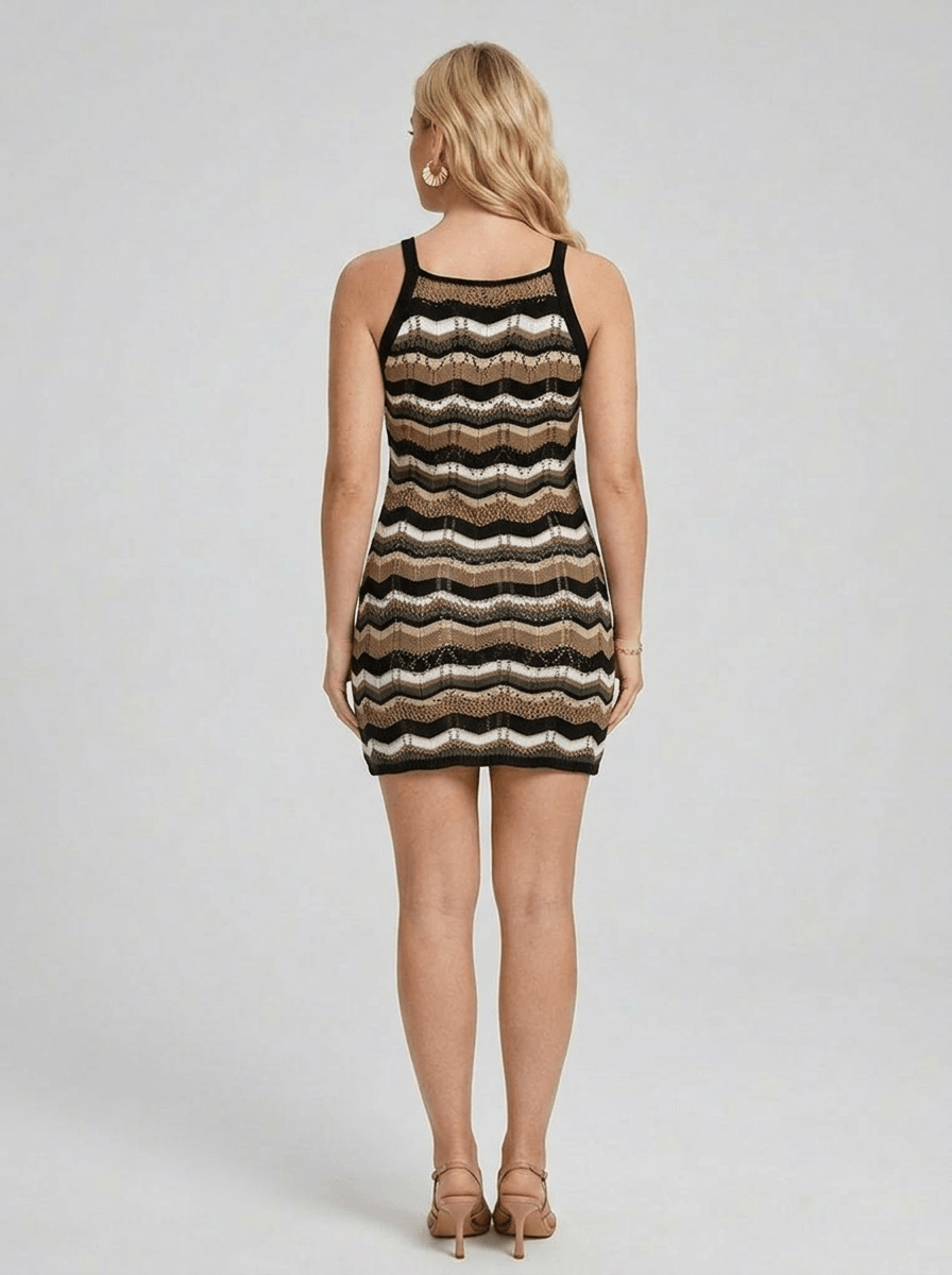Vanessa | Confident Chevron Crochet Knit Mini Dress - HoneyvineDress