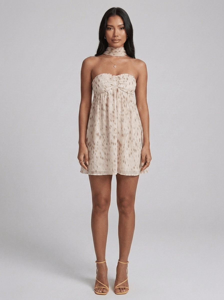 Valentina | Sweet Babydoll Mini Dress with Neck Scarf - HoneyvineDress