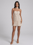 Valentina | Sweet Babydoll Mini Dress with Neck Scarf - HoneyvineDress
