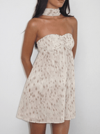 Valentina | Sweet Babydoll Mini Dress with Neck Scarf - HoneyvineDress