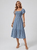 Lillian | Flowing Floral Midi Summer Holiday Dress - HoneyvineDress