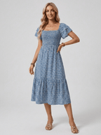 Lillian | Flowing Floral Midi Summer Holiday Dress - HoneyvineDress