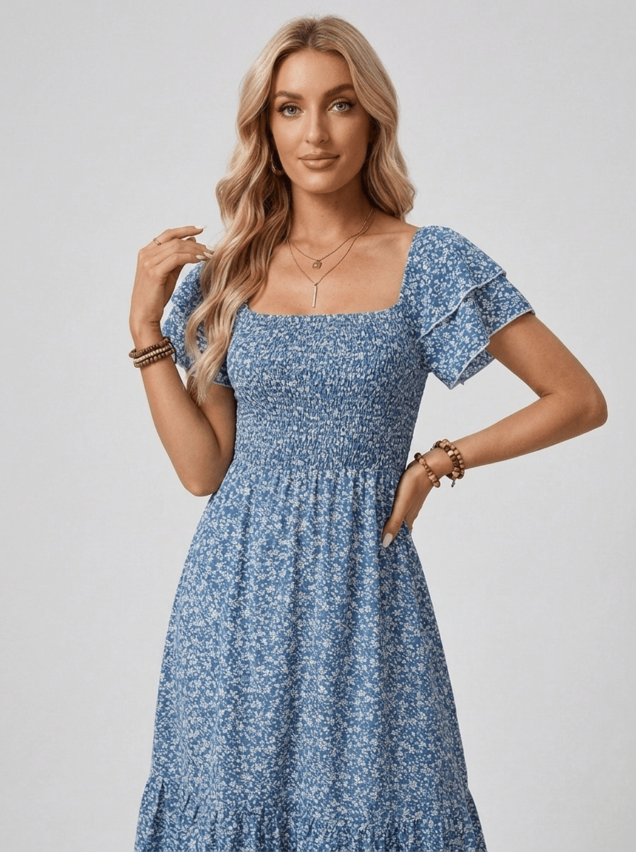 Lillian | Flowing Floral Midi Summer Holiday Dress - HoneyvineDress