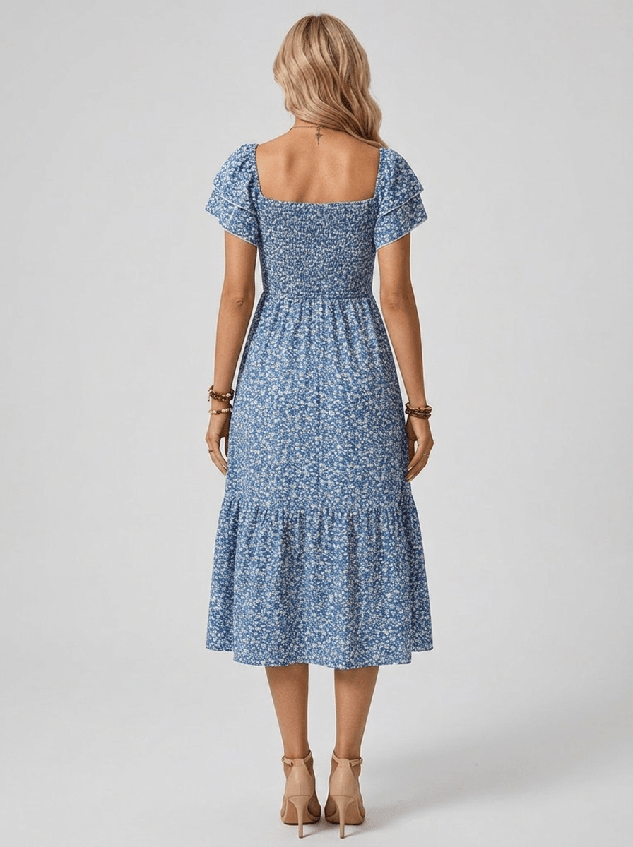 Lillian | Flowing Floral Midi Summer Holiday Dress - HoneyvineDress