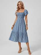 Lillian | Flowing Floral Midi Summer Holiday Dress - HoneyvineDress