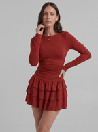 Paula | Cute Long Sleeve Ruched Mini Party Dress - HoneyvineDress