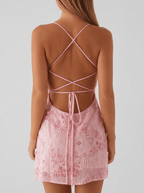 Ashley | Sweet Floral Embroidered Mini Holiday Dress - HoneyvineDress
