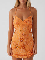 Ashley | Sweet Floral Embroidered Mini Holiday Dress - HoneyvineDress