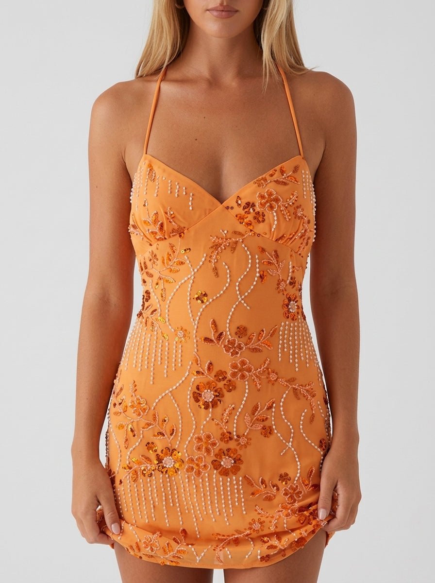 Ashley | Sweet Floral Embroidered Mini Holiday Dress - HoneyvineDress