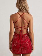 Ashley | Sweet Floral Embroidered Mini Holiday Dress - HoneyvineDress