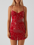 Ashley | Sweet Floral Embroidered Mini Holiday Dress - HoneyvineDress