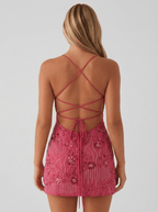 Ashley | Sweet Floral Embroidered Mini Holiday Dress - HoneyvineDress