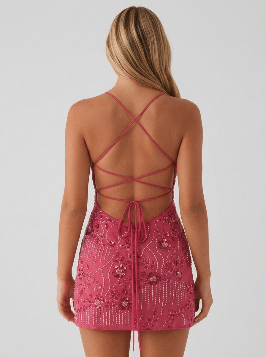 Ashley | Sweet Floral Embroidered Mini Holiday Dress - HoneyvineDress