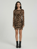 Artemis | Trendy Leopard Backless Long Sleeve Mini Dress - HoneyvineDress