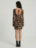 Artemis | Trendy Leopard Backless Long Sleeve Mini Dress - HoneyvineDress
