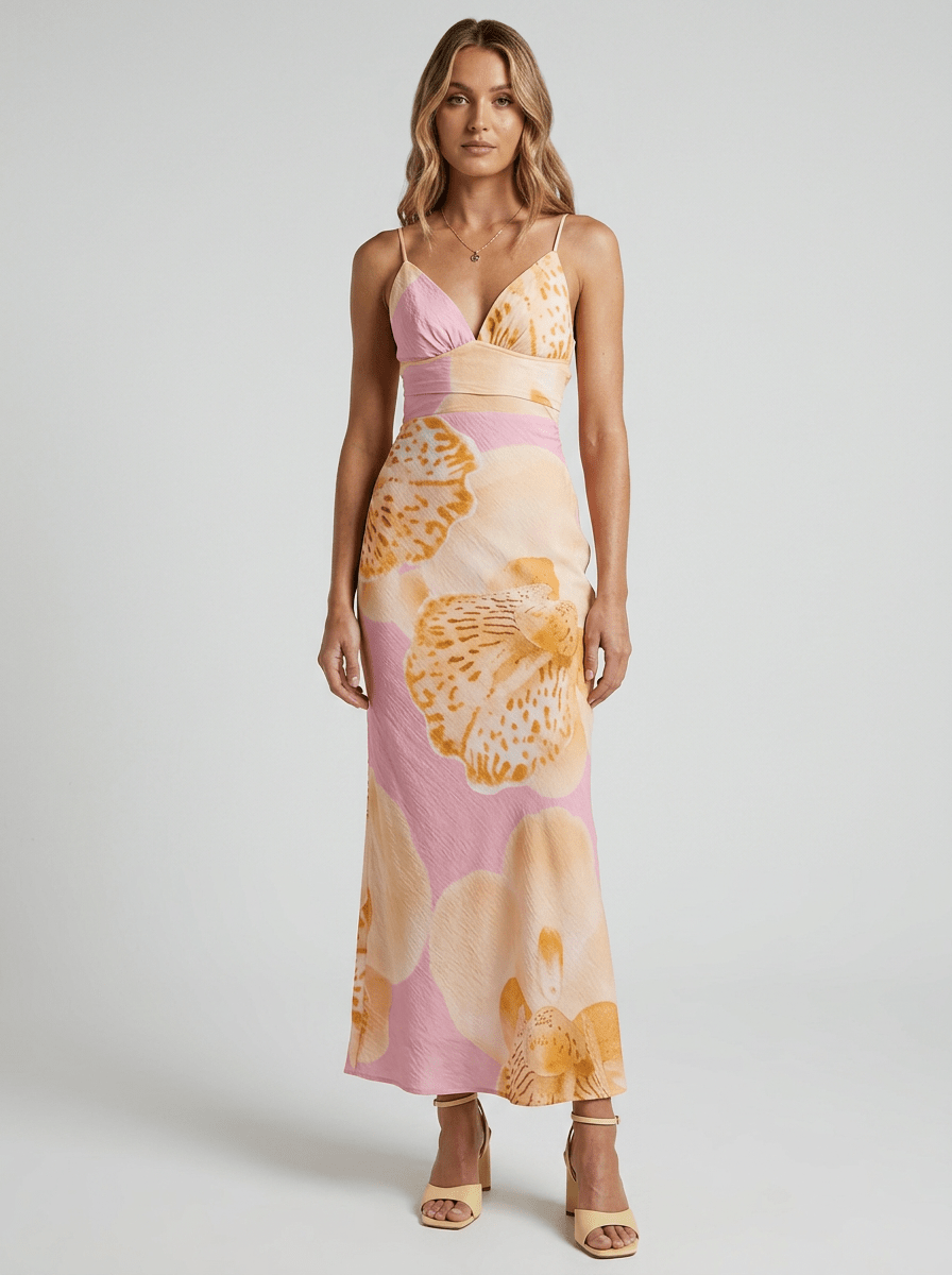 Adrienne | Feminine Floral Spaghetti Strap Dress - HoneyvineDress