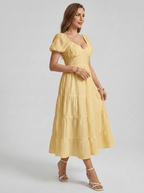 Paisley | Alluring Puff Sleeve Boho Maxi Dress for Holiday Season - HoneyvineDress
