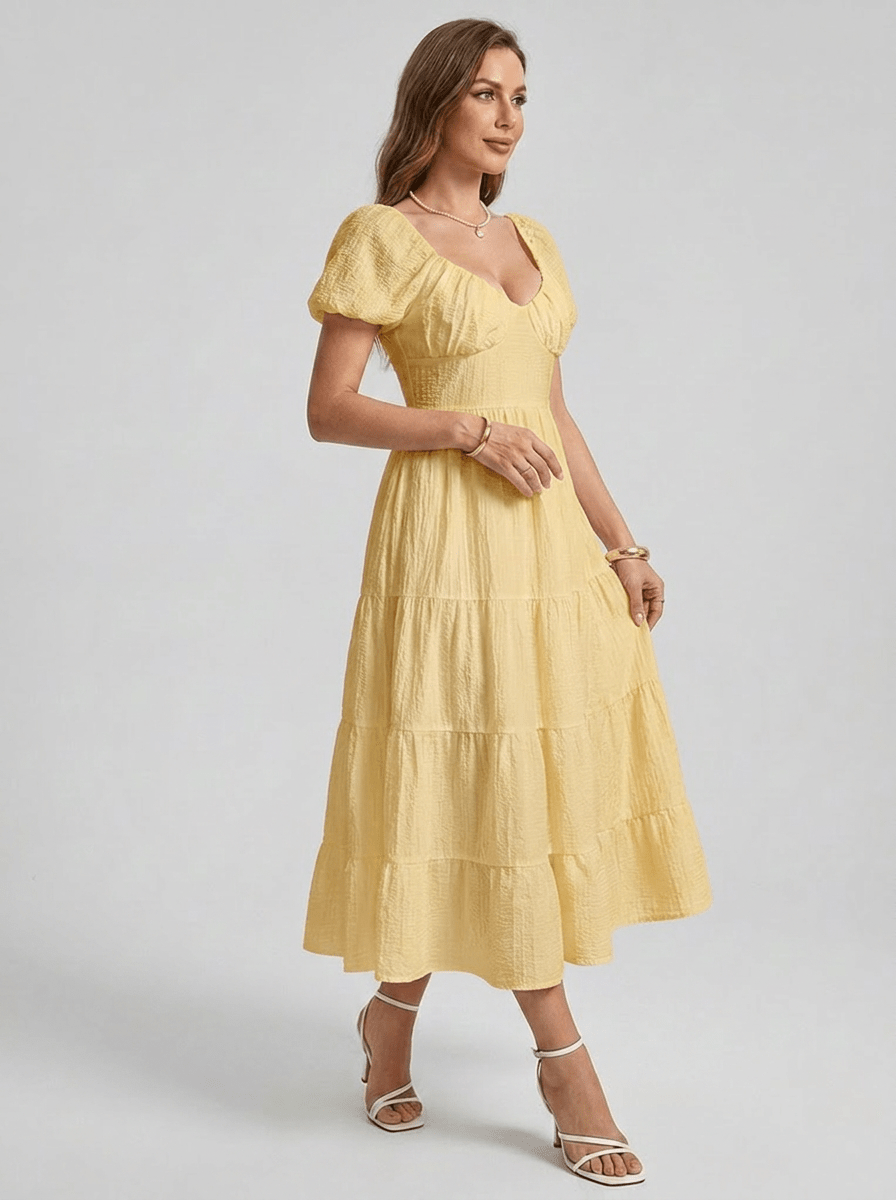 Paisley | Alluring Puff Sleeve Boho Maxi Dress for Holiday Season - HoneyvineDress