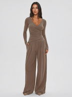 Dorothea | Comfortable Long Sleeve Top and Wide Leg Pants Set